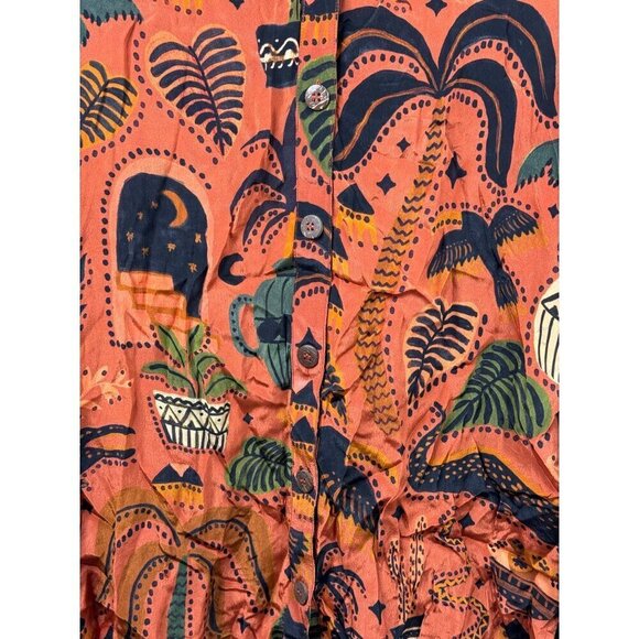Anthropologie Farm Rio Button Down Blouse Plants Leaves Size XS New - Picture 3 of 4